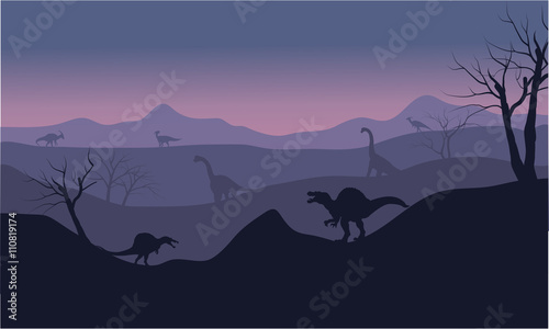 Silhouette of Brachiosaurus and spinosaurus