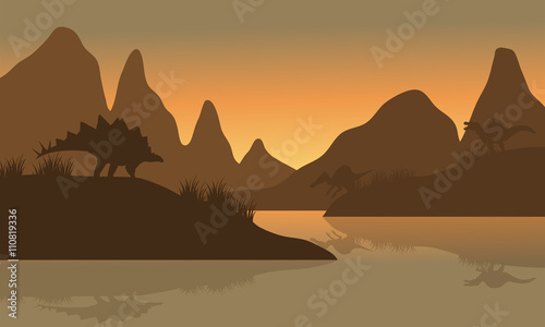 Silhouette of spinosaurus and stegosaurus