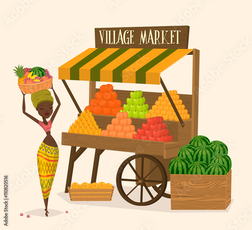 Local farmer shopkeeper. Seller fresh vegetables. Farmers Market concept. Vector illustration.