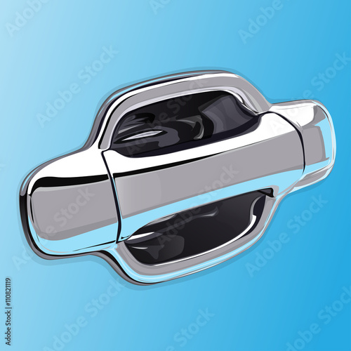 Car door handle chromium on blue color vector illustration.