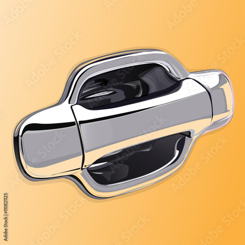 Car door handle chromium on orange color vector illustration.
