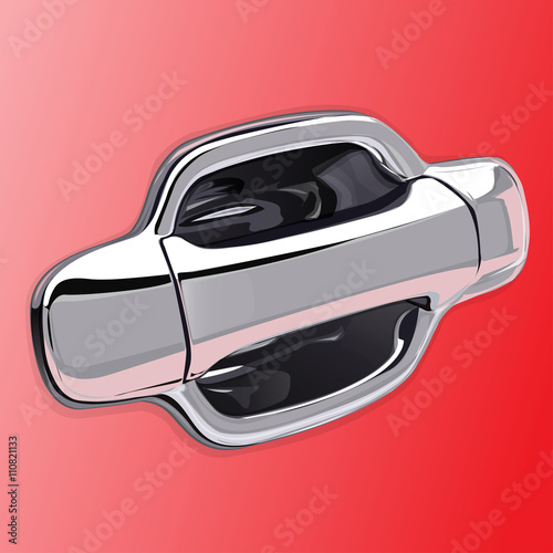 Car door handle chromium on red color vector illustration.