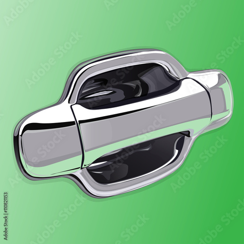 Car door handle chromium on green color vector illustration.
