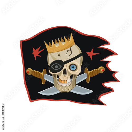 The king of the pirates black flag/ The king of the pirates black flag, seeing the eyes on the skull, with a black blindfold and a Golden crown, knives place of bones 