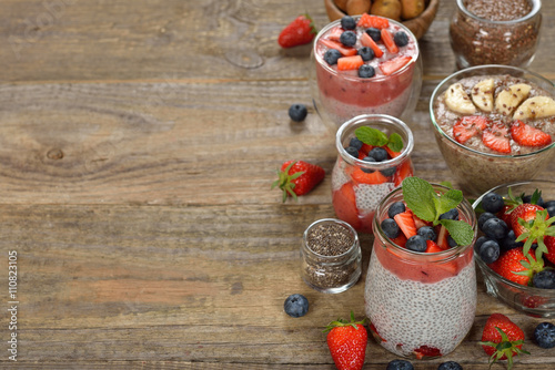 Chia pudding with strawberries and blueberries