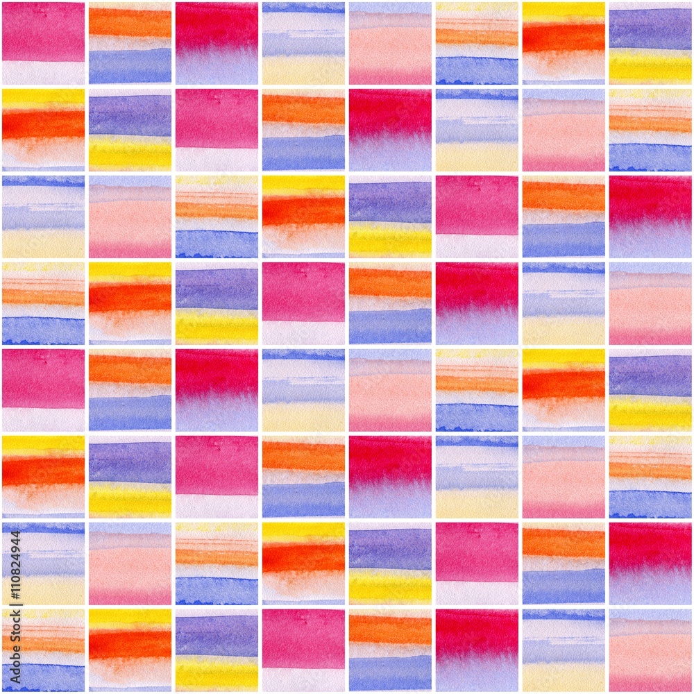 Watercolor colorful stripes. Seamless pattern. Painting on paper. 