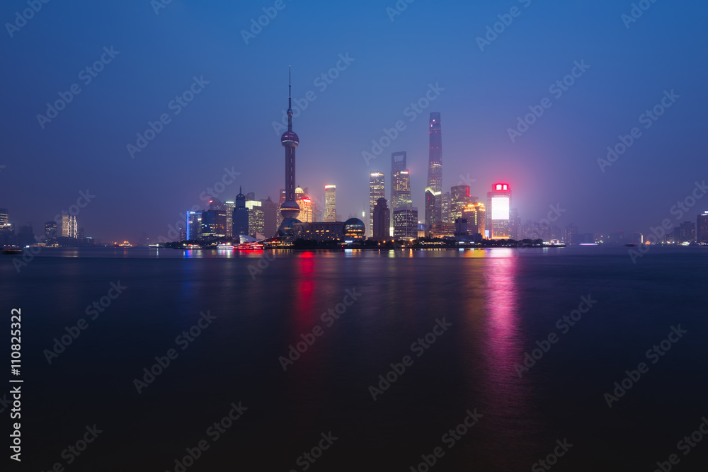 Shanghai skyline at night. Night view of Lujiazui business district in Shanghai, China.