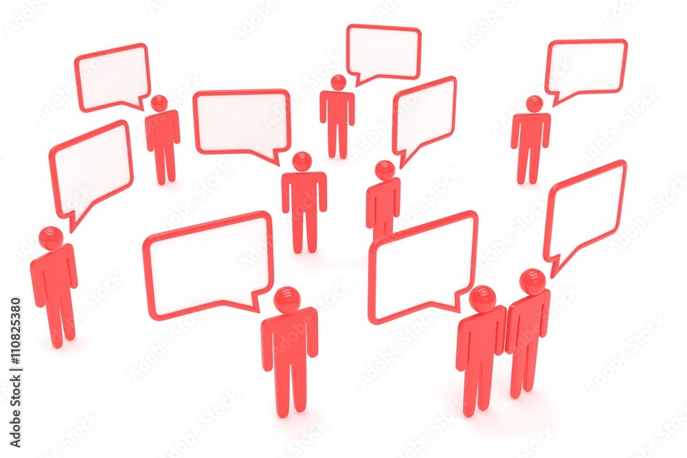 people with talk bubbles isolated over a white background. 3d rendering.
