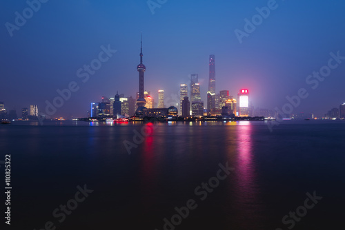 Shanghai skyline at night. Night view of Lujiazui business district in Shanghai, China. © fazon