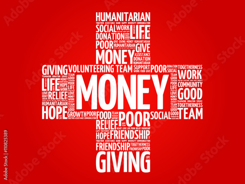 Money word cloud collage, cross concept