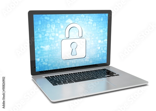 3d rendering of a laptop with security concept