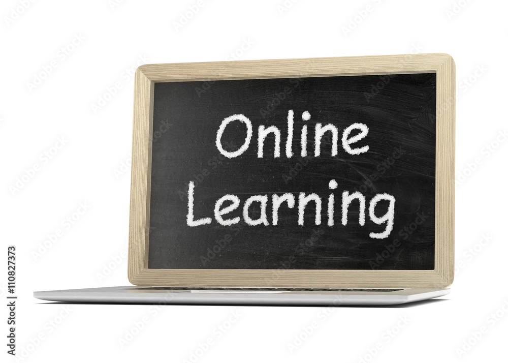 Fototapeta premium Laptop with chalkboard, online education concept. 3d rendering.