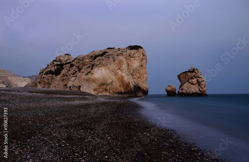 Night seascape of Aphrodite's Rocks beach, Western Cyprus