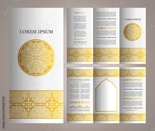 Vintage islamic style brochure and flyer design template with logo