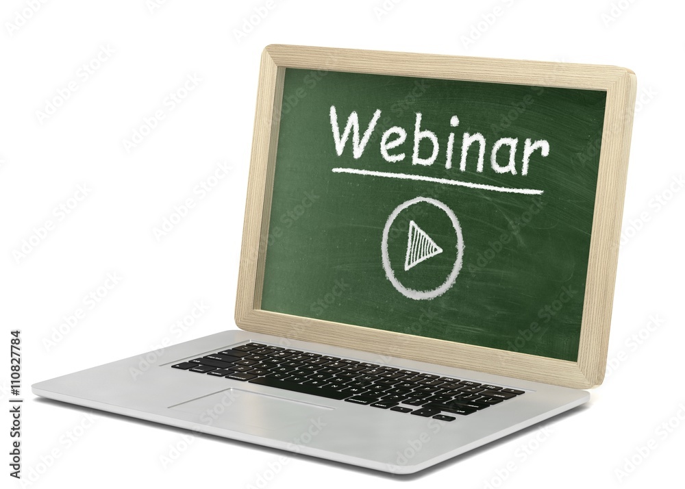 Laptop with chalkboard, video webinar, online education concept. 3d rendering. Laptop with chalkboard, video webinar, online education concept. 3d rendering.