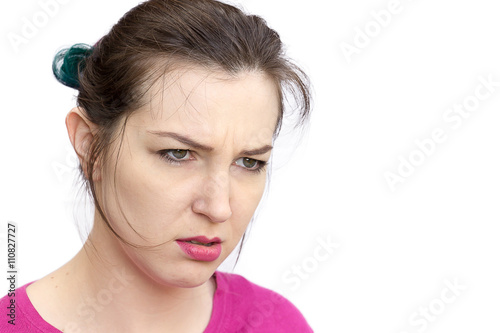 Pretty woman frowning