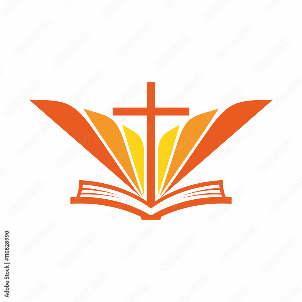 Church logo. Bible, Jesus' cross and angel wings. Church logo. Bible, Jesus' cross and angel wings.