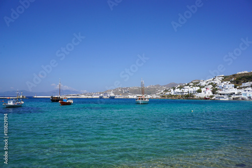 Blue lagoon on Mykonos island, Cyclades, Greece