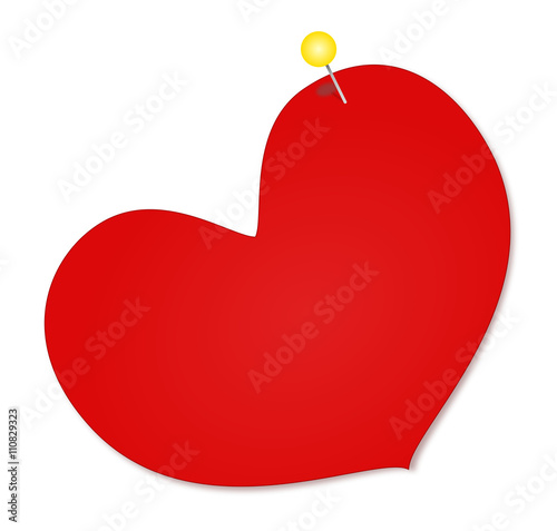 Blank Red Heart Shaped Paper Note Pinned to the Wall Isolated on White Background Illustration