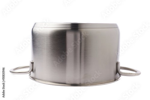 Schilderij op canvas Stainless steel cooking pot pan isolated over white background