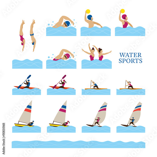 Sports Athletes, Water Sports People Action Set, Athletics, Games, Action, Exercise