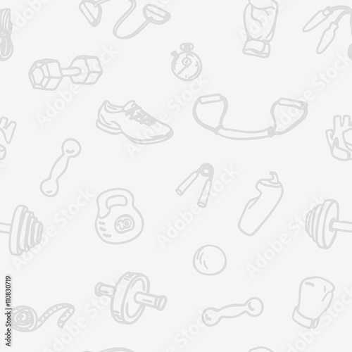 Fitness and gym hand drawn seamless pattern. Light sports vector background  Stock Vector