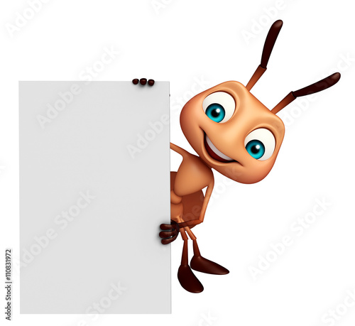 cute Ant cartoon character with white board © visible3dscience