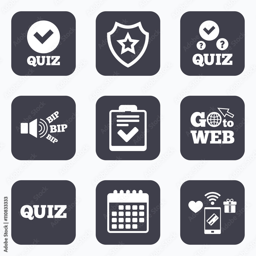Quiz icons. Checklist with check mark symbol. Quiz icons. Checklist with check mark symbol.