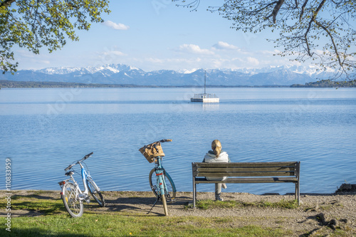 woman having a rest at Starnberg lake