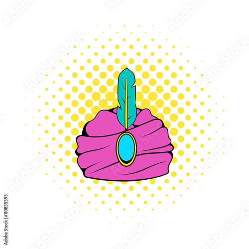 Turban with a feather icon, comics style