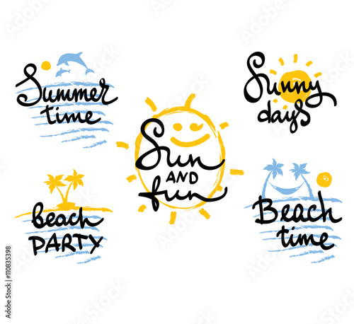 Funny summer hand drawing calligraphy/Set of summer and travels vector images