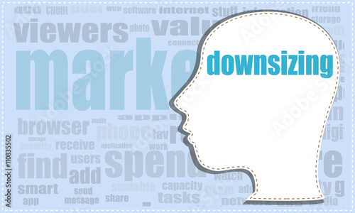 downsizing, vector head, profile icon, woman head silhouette, business man head. vector illustration