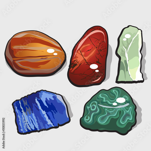 Set of five cartoon vector stones and minerals