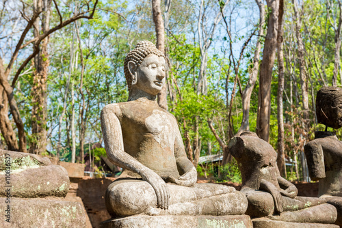 Sculpture of Stone Buddha in Wat U-mong  U-mong temple   an anci