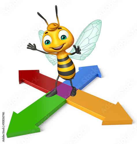 cute Bee cartoon character with arrow