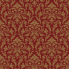Wandcirkels Bordeaux patronen Elegant damastpatroon vintage sierstijl  © Katia25