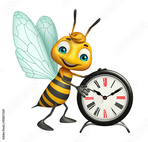 fun  Bee cartoon character with clock