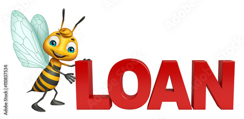 Bee cartoon character with loan sign