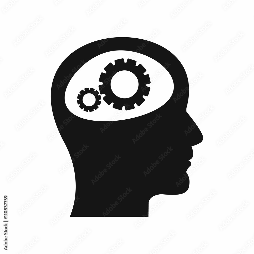 Gear in head icon, simple style Gear in head icon, simple style