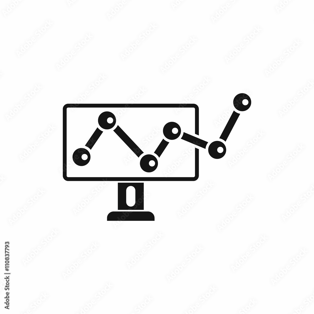 Growing bar graph on the screen of computer icon Growing bar graph on the screen of computer icon
