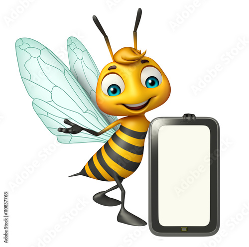 fun Bee cartoon character with mobile