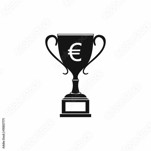 Winner cup with euro sign icon, simple style