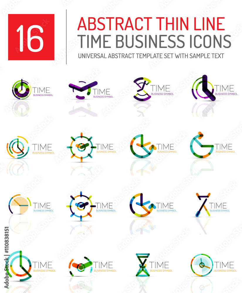 Geometric clock and time icon set