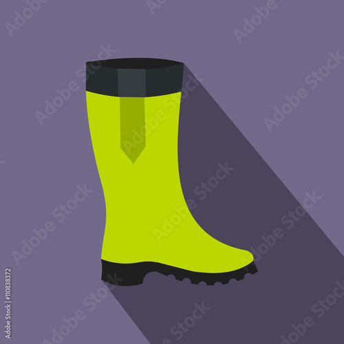 Green rubber boots icon, flat style