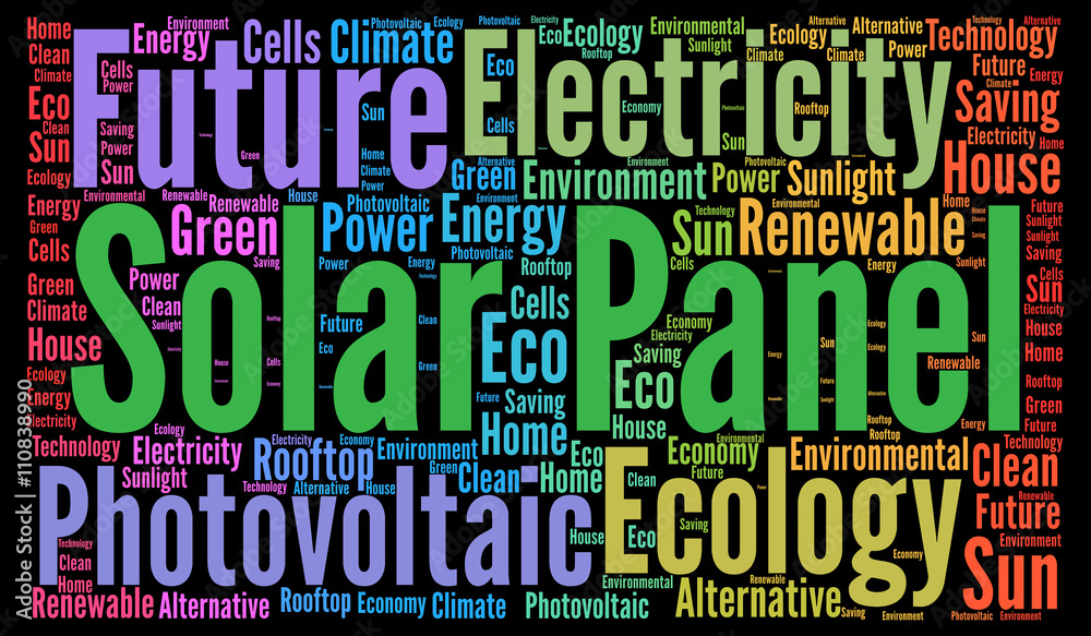 Solar panel word cloud concept Solar panel word cloud concept