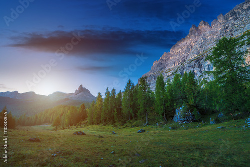 Dawn landscape of the Italian Dolomites photo