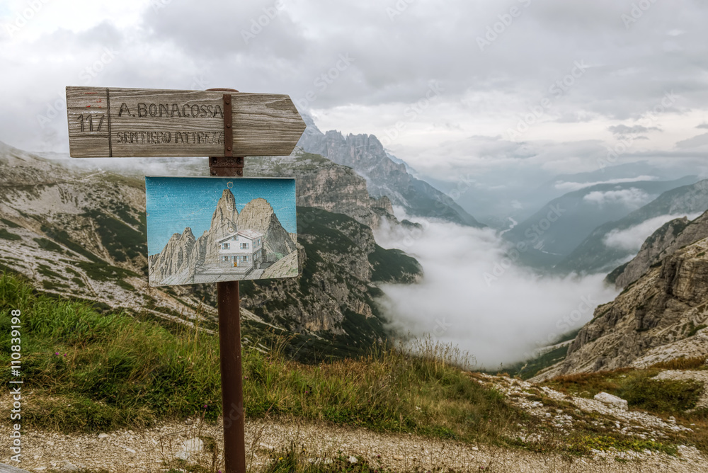 Dolomites landscape, high above the clouds, on top of the rocks