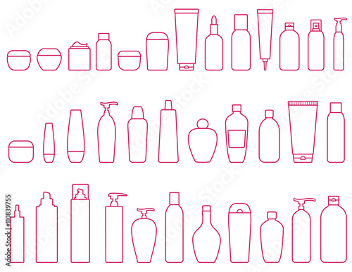 linear set of cosmetic bottle