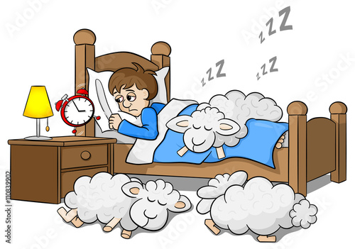 schlafloser Mann wird am Morgen vom Wecker geweckt 