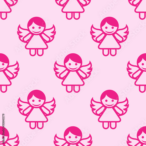 Icono plano patrón con angel fondo rosa